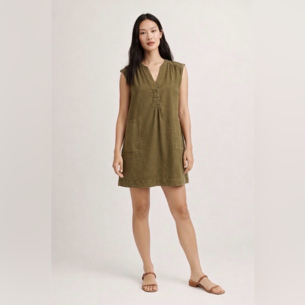 Anthropologie olive Kimber linen dress, size large